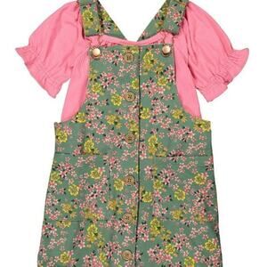 OLIVE & Pink Floral Jumper & Pink Ruffle Top - Size 5